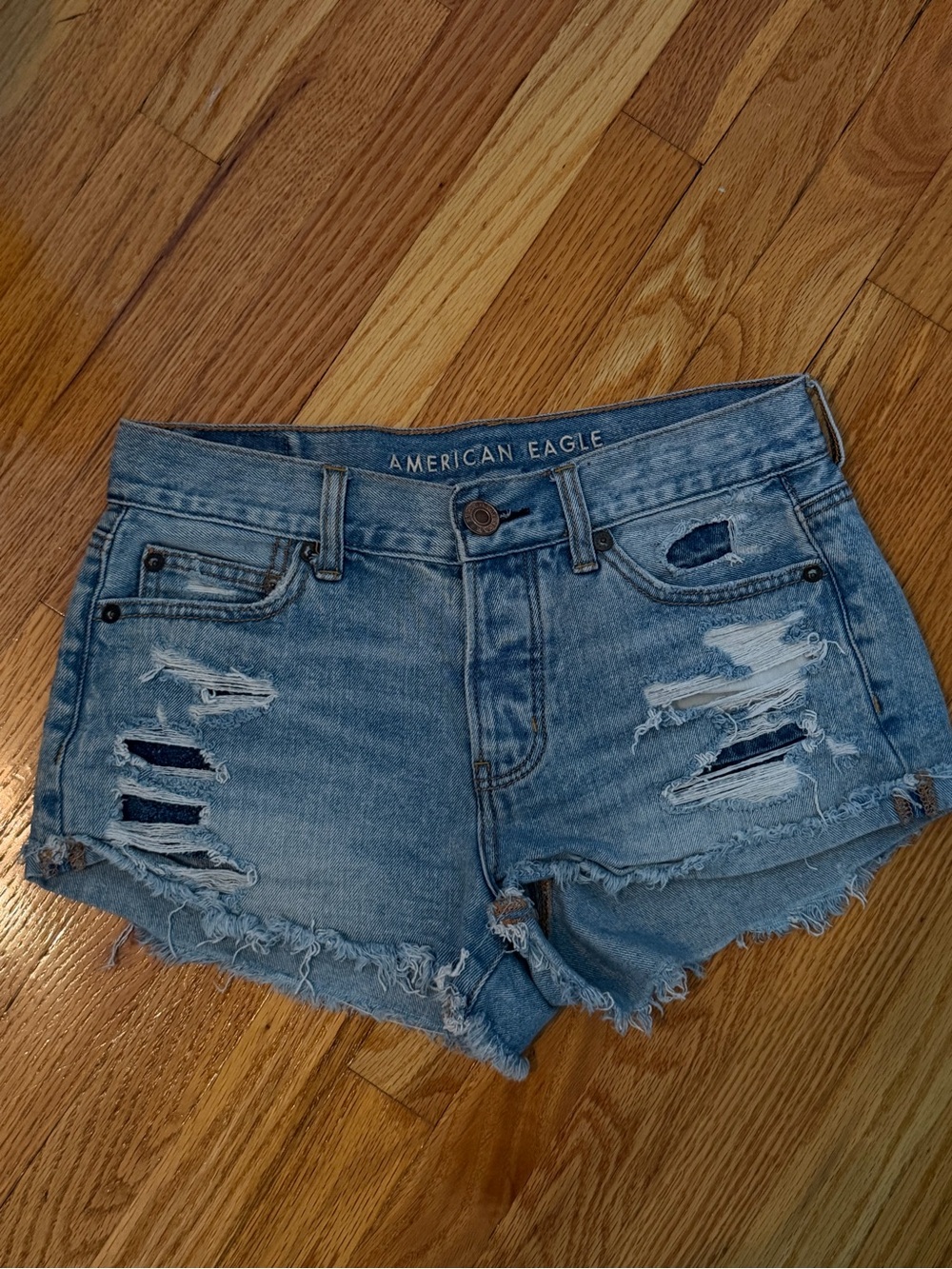 American Eagle Outfitters Light Blue Ripped Denim Cutoff Shorts